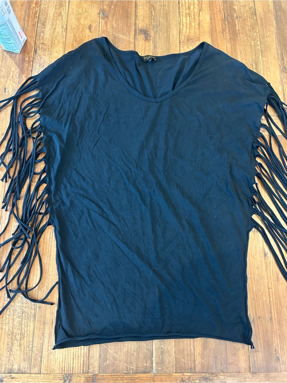 Women's Black Fringe Sleeve V-Neck Dress